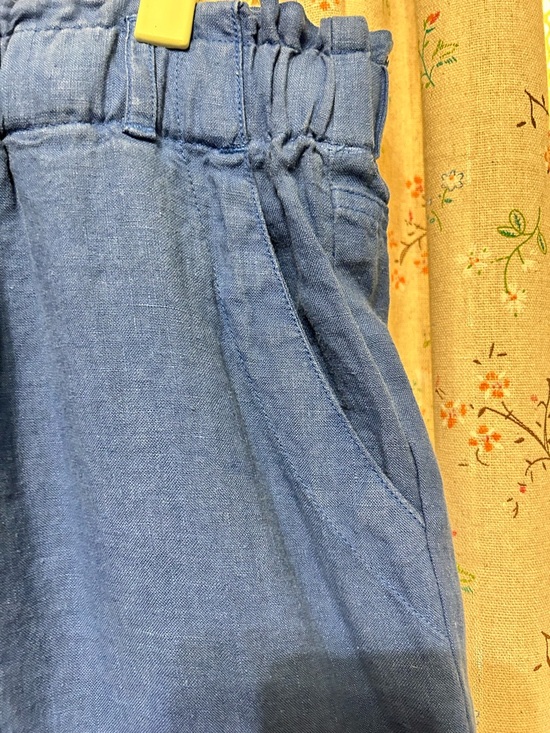 Cloth & Stone Blue Linen Blend Wide Leg Crop Pants Paperbag Waist L - Picture 3 of 5